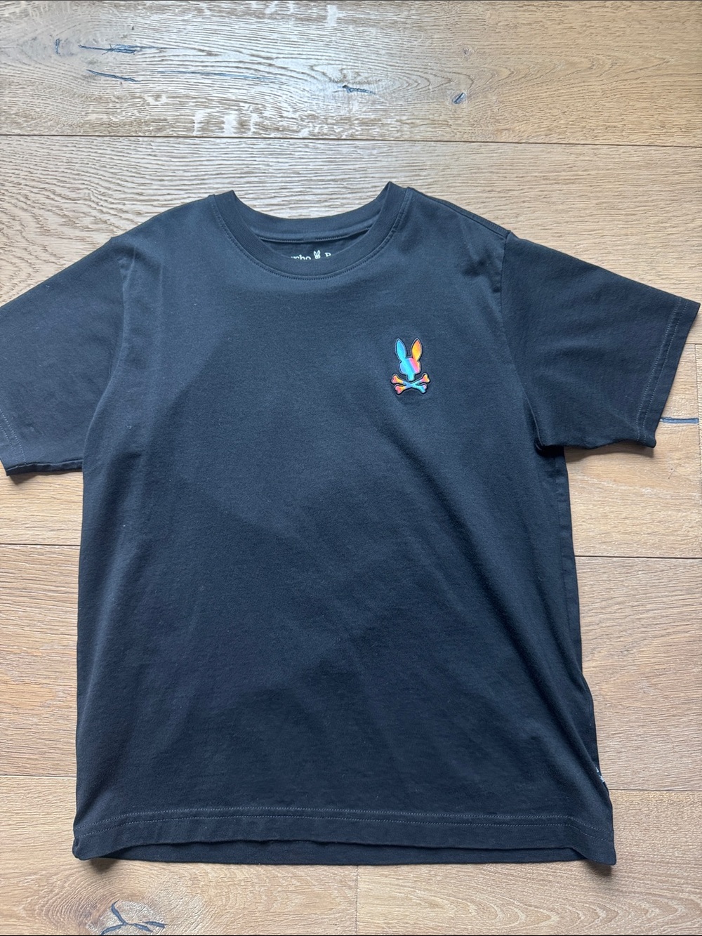 Psycho Bunny Black Short-Sleeve Kids Tee with Small Multicolor Bunny Emblem